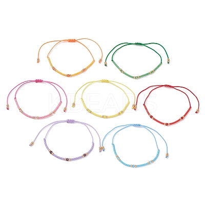 7Pcs 7 Colors Adjustable Round Glass Seed Beads Braided Bead Bracelets Set for Women BJEW-MZ00288-1