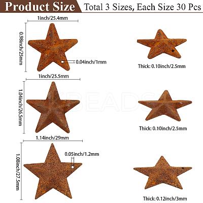 90Pcs 3 Styles Star Rust Iron Big Pendants IFIN-GF0001-13A-1