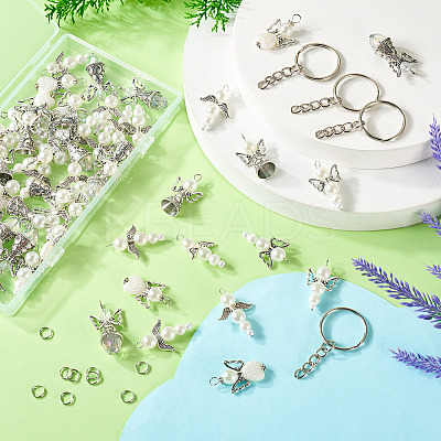 60Pcs 6 Styles Alloy & Glass Pearl Beaded Pendants PALLOY-TAC0162-1