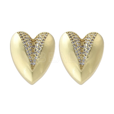 Brass Micro Pave Clear Cubic Zirconia Stud Earrings for Women EJEW-F363-06G-1