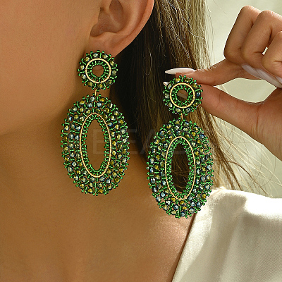 201 Stainless Steel Bohemian Oval Vintage Long Stud Earrings HB4853-3-1