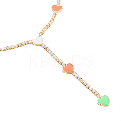 Brass Cubic Zirconia with Enamel Lariat Necklaces NJEW-S418-03-1