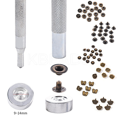 18 Sets Crown & Bowknot & Rose Flower Brass Leather Snap Buttons Fastener Kits SNAP-YW0001-05AB-1