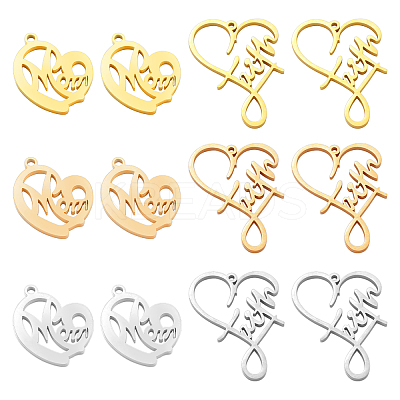 12Pcs 6 Style Ion Plating(IP) 304 Stainless Steel Pendants STAS-UN0031-21-1