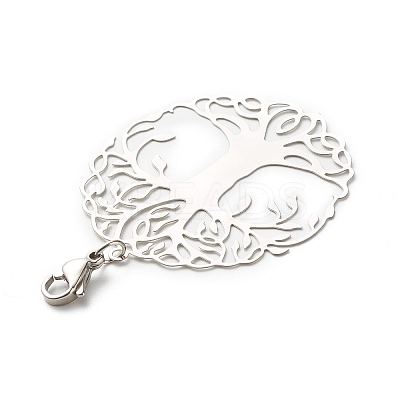 Tarnish Resistant Flat Round with Tree of Life 201 Stainless Steel Filigree Pendant Decorations LS-X-HJEW-JM00573-03-1