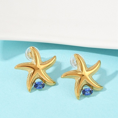 Starfish 304 Stainless Steel Pave Cubic Zirconia Stud Earrings EJEW-Z110-02G-1