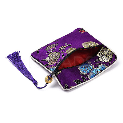 Chinese Brocade Tassel Zipper Jewelry Bag Gift Pouch ABAG-F005-07-1