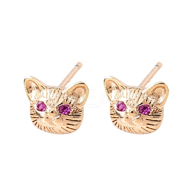 Cat Shape Brass Micro Pave Cubic Zirconia Stud Earrings EJEW-L278-11G-1