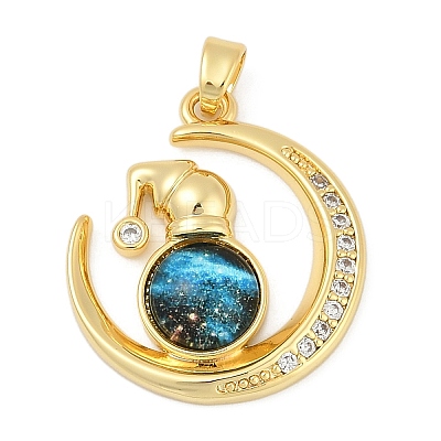 Brass Micro Pave Clear Cubic Zirconia with Glass Pendants KK-G524-01G-03-1