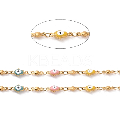 Enamel Hamsa Hand with Evil Eye Link Chains CHS-G023-02G-02-1