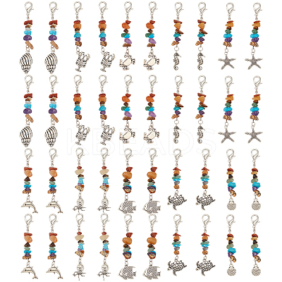 40Pcs 10 Styles Tibetan Style Sea Animal Alloy Pendant Decorations HJEW-GO00010-1