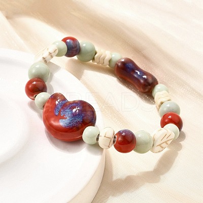 Handmade Porcelain Beads & Synthetic Howlite Beads Stretch Bracelets for Women LS-BJEW-D307-01A-1
