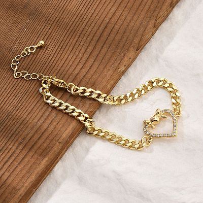 Brass Micro Pave Clear Cubic Zirconia Link Bracelets BJEW-Z082-03G-02-1