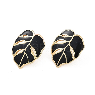 Ion Plating(IP) 304 Stainless Steel Leaf Stud Earrings EJEW-Z068-37G-01-1