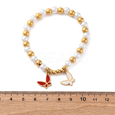 201 Stainless Steel Round Beaded Stretch Bracelets BJEW-C090-03G-D-1