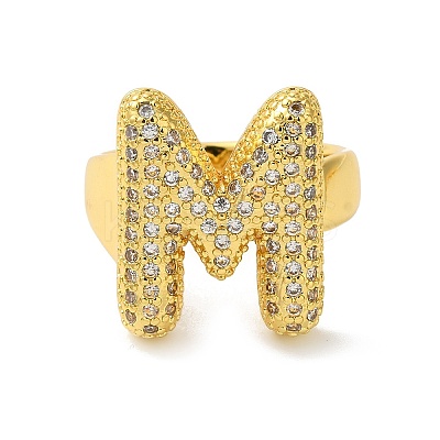 Letter Brass Micro Pave Clear Cubic Zirconia Open Cuff Ring for Women RJEW-N046-03M-G-1