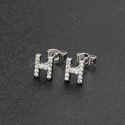 Brass Micro Pave Clear Cubic Zirconia Stud Earrings FS-WGC2F12-08-1