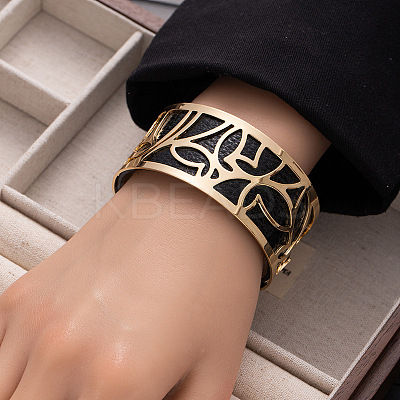 Butterfly 304 Stainless Steel & Imitation Leather Cuff Bangles FS-WGE67E3-11-1