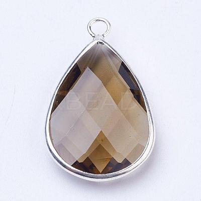 Silver Color Plated Brass Glass Teardrop Pendants GLAA-M006-A-08S-1