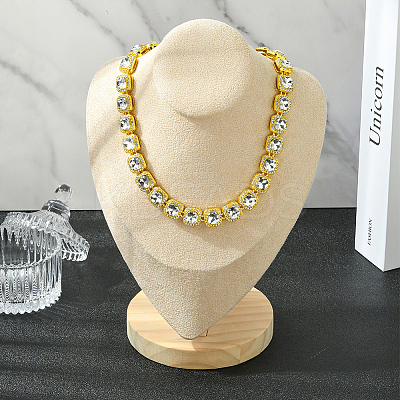 1Pc Zinc Alloy Pave Square Clear Glass Tennis Necklaces for Womem NJEW-SP0001-07G-1