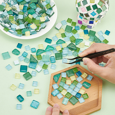 Green Series Glass Mosaic Cabochons GLAA-WH0032-10A-1