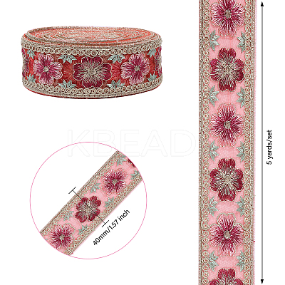 5 Yards Embroidered Organza Flower Ribbons SRIB-GL0001-02-1