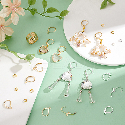Brass Leverback Earring Findings with Jump Rings & Brass Rings DIY-PH0023-17-1