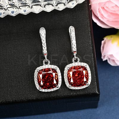 925 Sterling Silver Pave Cubic Zirconia Square Hoop Earrings EJEW-C150-01A-01-1