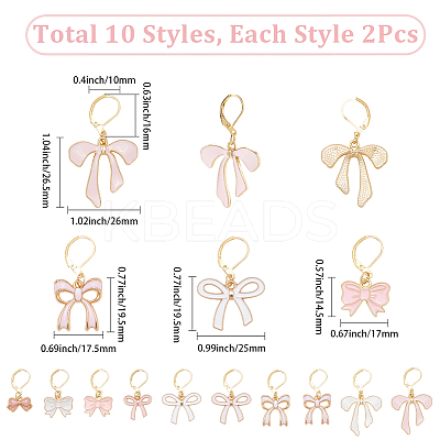 20Pcs 10 Styles Bowknot Alloy Enamel Pendant Locking Stitch Markers HJEW-SC00160-1