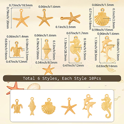 60Pcs 6 Styles Ocean Theme Alloy Pendant Sets FIND-SC0016-91-1