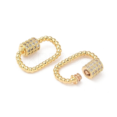 Brass Micro Pave Clear Cubic Zirconia Screw Carabiner Lock Charms X-KK-Z118-05G-1