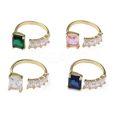 Cubic Zirconia Rectangle Open Cuff Ring RJEW-N035-123-1
