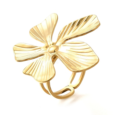 Flower 304 Stainless Steel Open Cuff Ring for Women LS-RJEW-R006-03G-01-1