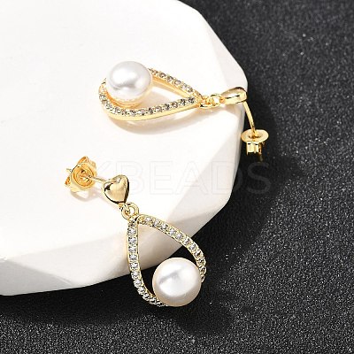 Teardrop with Round Brass Micro Pave Clear Cubic Zirconia Dangle Stud Earrings EJEW-A135-19G-1