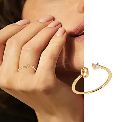1Pc Letter Brass Rhinestone Open Cuff Rings for Women AJEW-LP0004-47Q-G-1