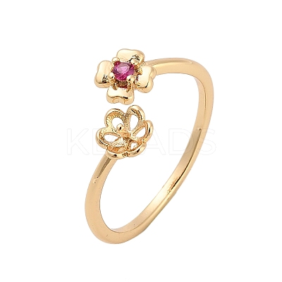 Flower Brass Micro Pave Cubic Zirconia Cup Peg Ring Settings for Half-drilled Beads KK-NH0009-01G-1