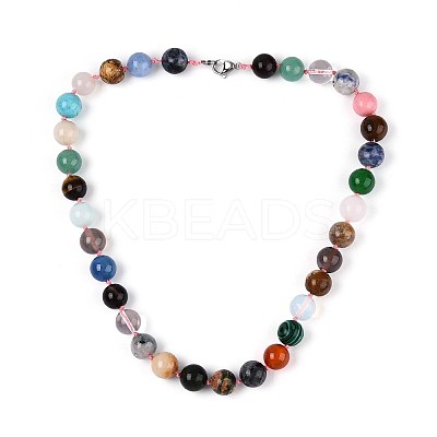 Natural & Synthetic Mixed Stone Round Beaded Necklaces NJEW-T016-08-1