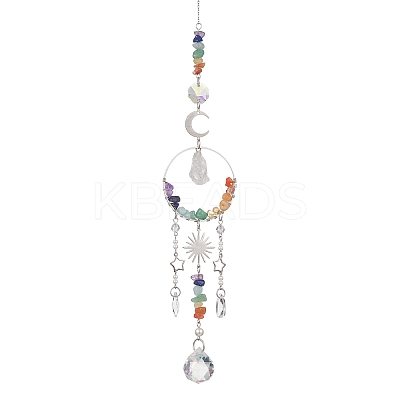 Natural Quartz Crystal Nuggets & Glass Teardrop Hanging Suncatchers HJEW-JM04486-1