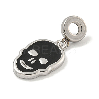 304 Stainless Steel Black Enamel European Dangle Charms STAS-U005-43P-1