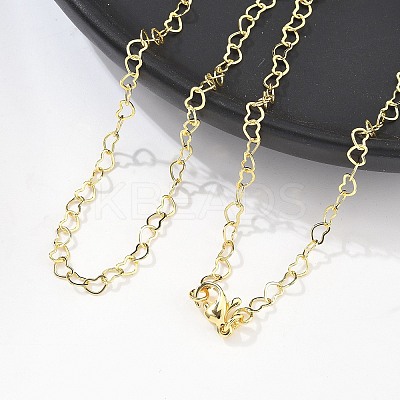 Brass Heart Link Chains Necklace for Women LS-NJEW-P265-39G-1