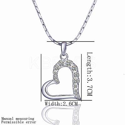 Trendy Real Platinum Plated Eco-Friendly Tin Alloy Czech Rhinestone Heart Pendant Necklaces NJEW-BB13780-P-1