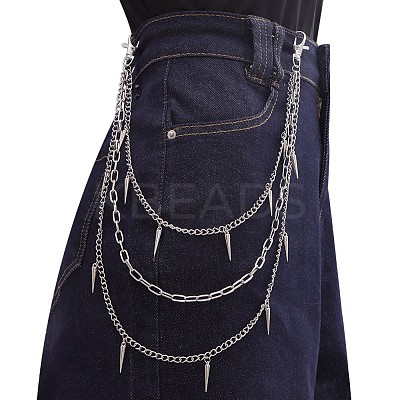 Punk Style Alloy with Aluminium Spiked Cone 3 Layered Chain Belts for Pants FS-WGA3437-09-1
