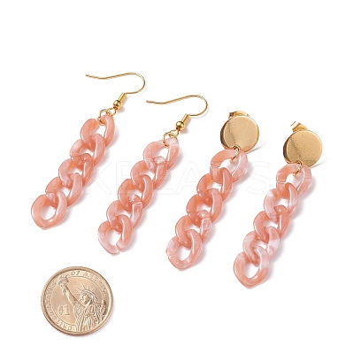 Chunky Acrylic Curb Chain Long Drop Earrings EJEW-JE04772-05-1