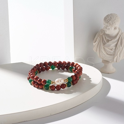 Natural Wood Round Beads Bracelets Set BJEW-JB07275-1