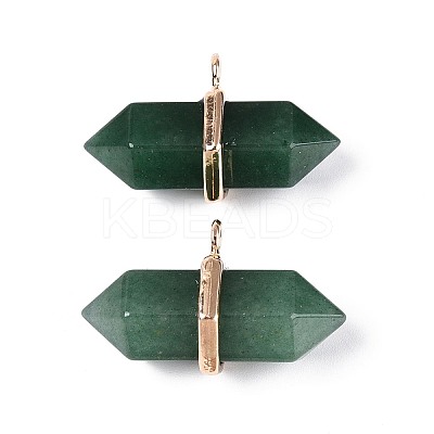 Natural Green Aventurine Double Terminal Pointed Pendants G-N345-09G-1