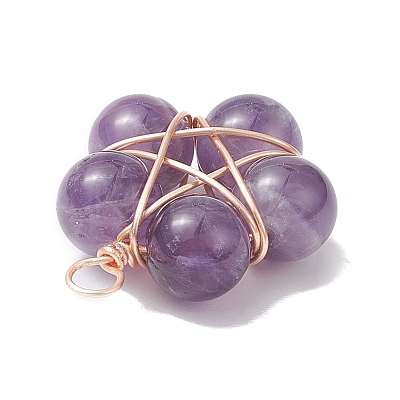 Brass Wire Wrapped Natural Gemstone Pendants PALLOY-TA00033-01-1