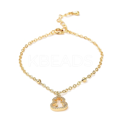 Brass Micro Pave Cubic Zirconia Charm Bracelets for Women BJEW-P342-05G-1