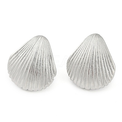 Rack Plating Shell shape Brass Stud Earrings for Women EJEW-Z059-01P-1