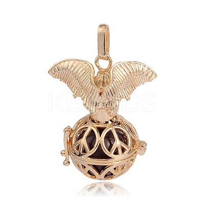 Golden Plated Brass Hollow Round Cage Pendants KK-J252-05G-1