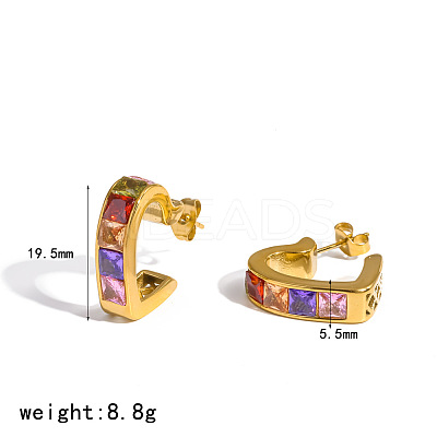 304 Stainless Steel Micro Pave Cubic Zirconia Stud Earrings WG13B21-01-1